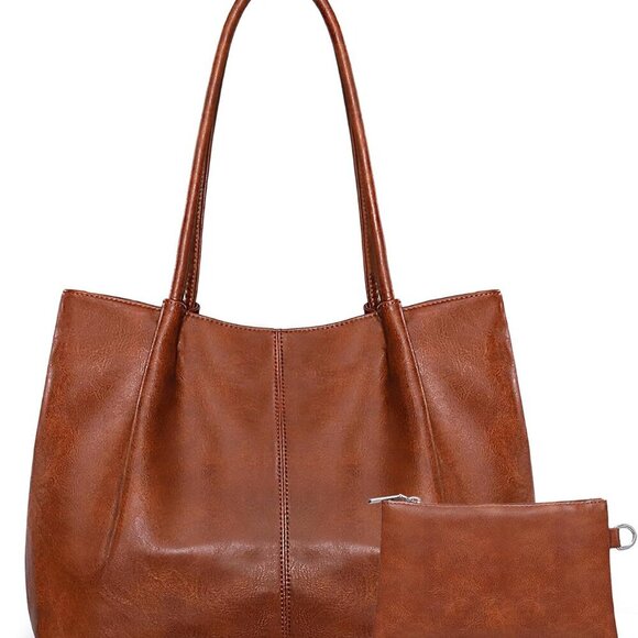 Handbags - Women Large Vegan Leather Tote Bag 16L Big Handbag for Work Travel